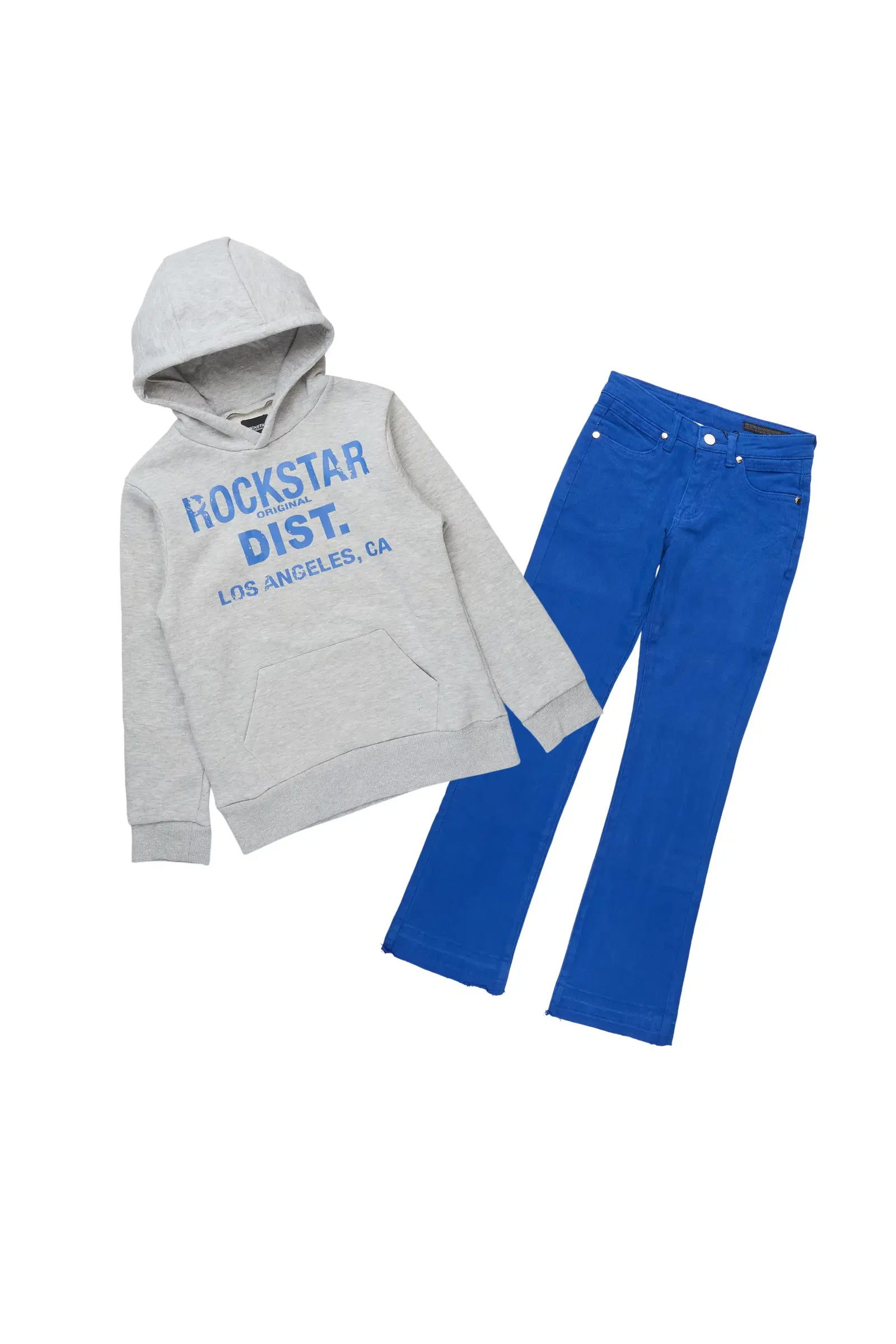 Image of Boys Sana Heather Grey Hoodie/Stacked Flare Jean Set
