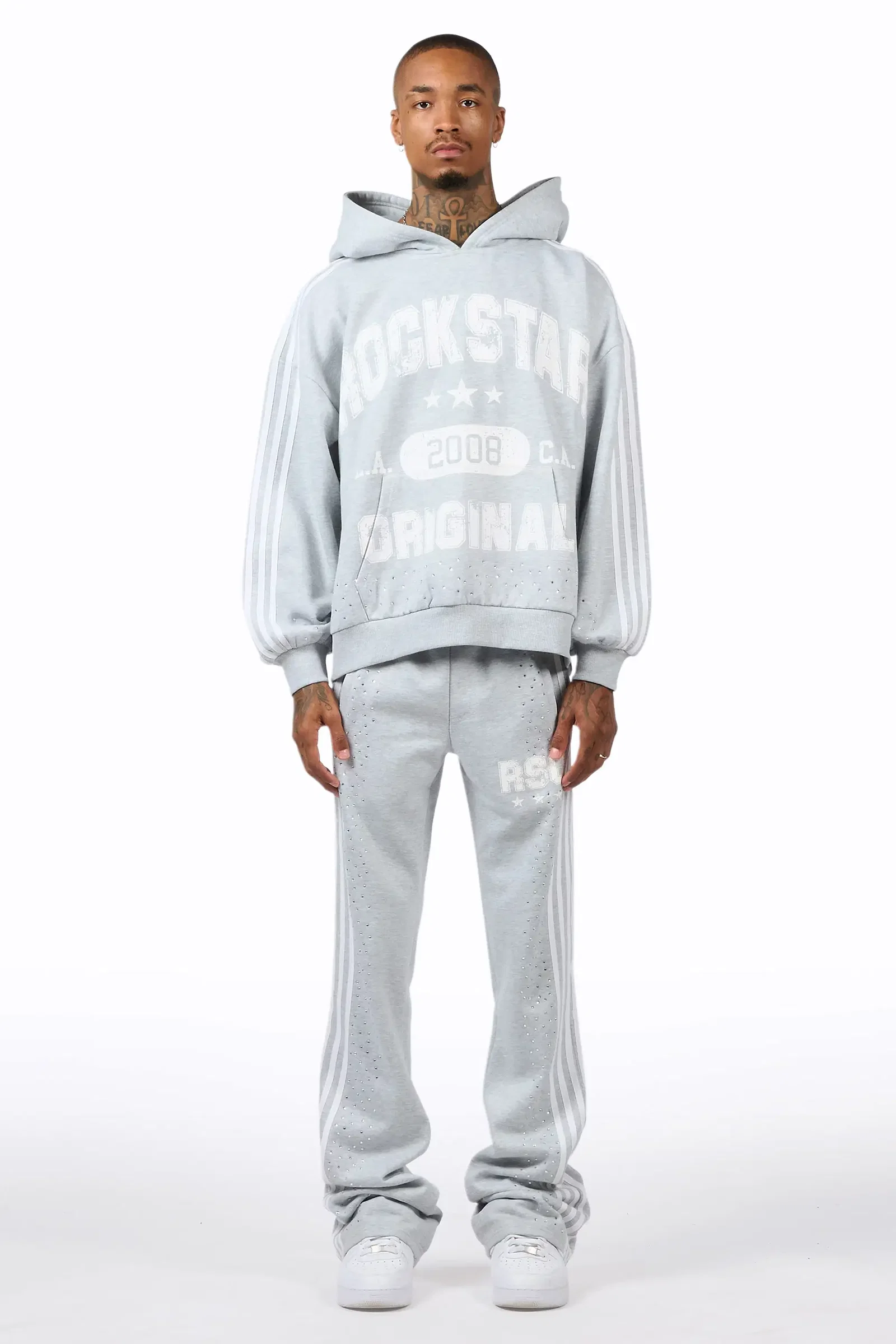 Image of Tylla Grey Rhinestone Hoodie/Baggy Pant Track Set