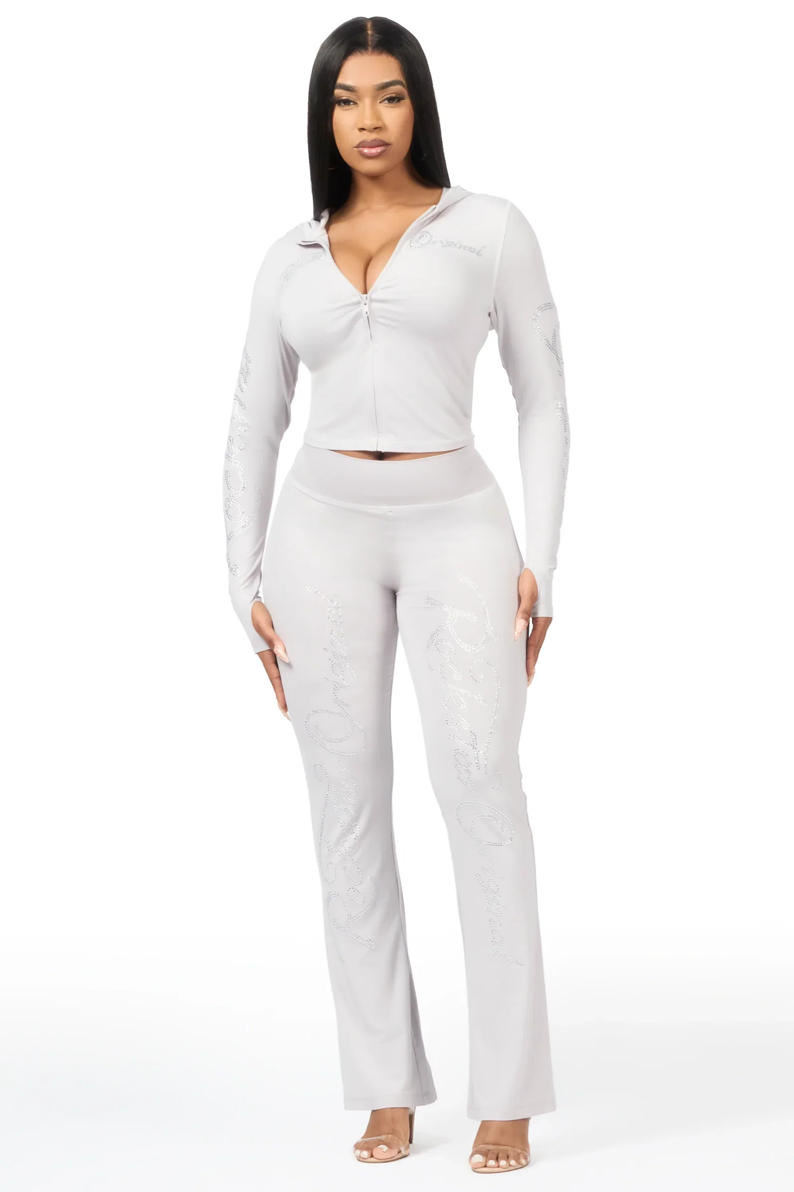 Image of Talanie Grey Rhinestone Lounge Track Set
