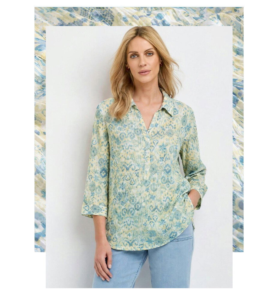 Cotton Blend Crinkle Print Blouse