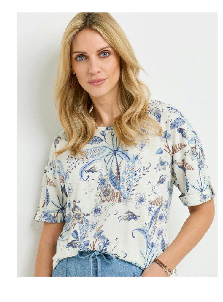 Linen Blend Printed Top