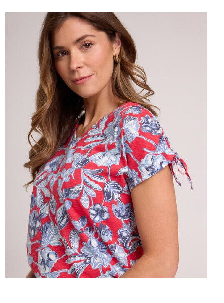 Printed Tie Shoulder Top