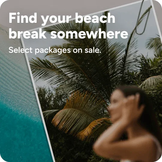Person outside surrounded by palm trees and under the sun