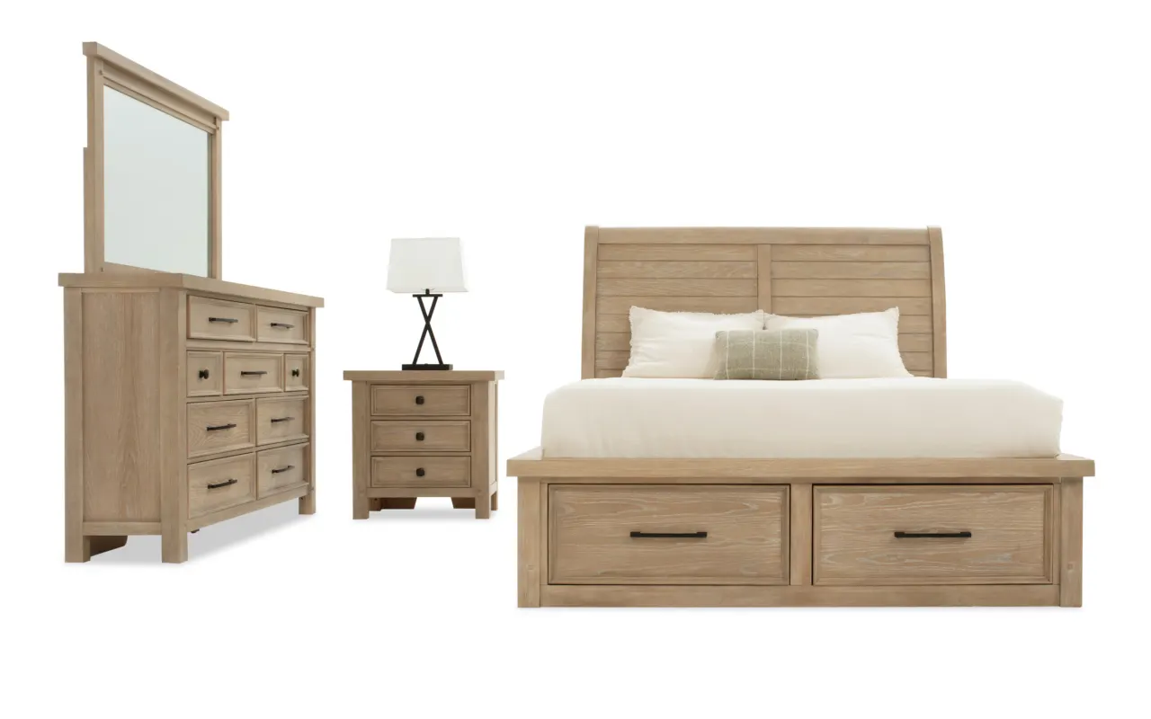 Hudson 4 Piece Queen Natural Storage Platform Bedroom Set