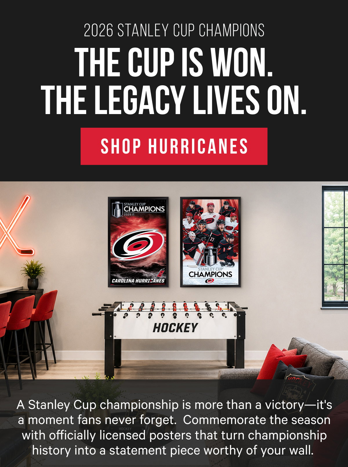 2026 Stanley Cup Champions: The Legacy Lives On. A Stanley Cup championship is more than a victory—it's a moment fans never forget.   Commemorate the season with officially licensed posters that turn championship history into a statement piece worthy of your wall. 