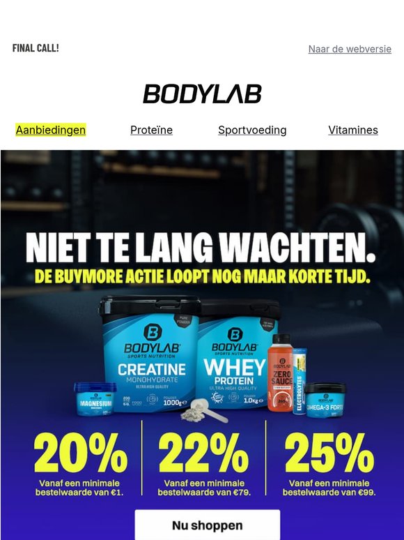 25 % korting op BODYLAB producten 💪