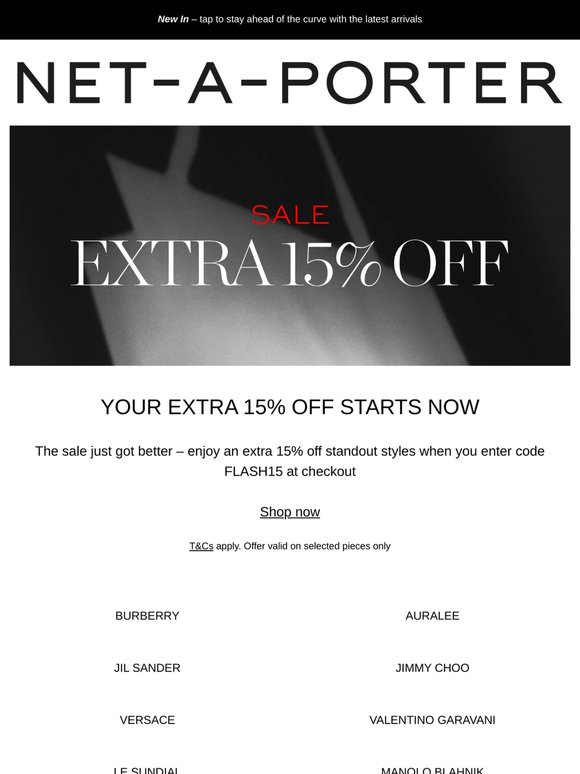 Your extra 15% off sale starts now