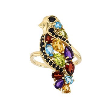 Multi-Gem 18k Yellow Gold Over Sterling Silver Bird Ring 3.69ctw