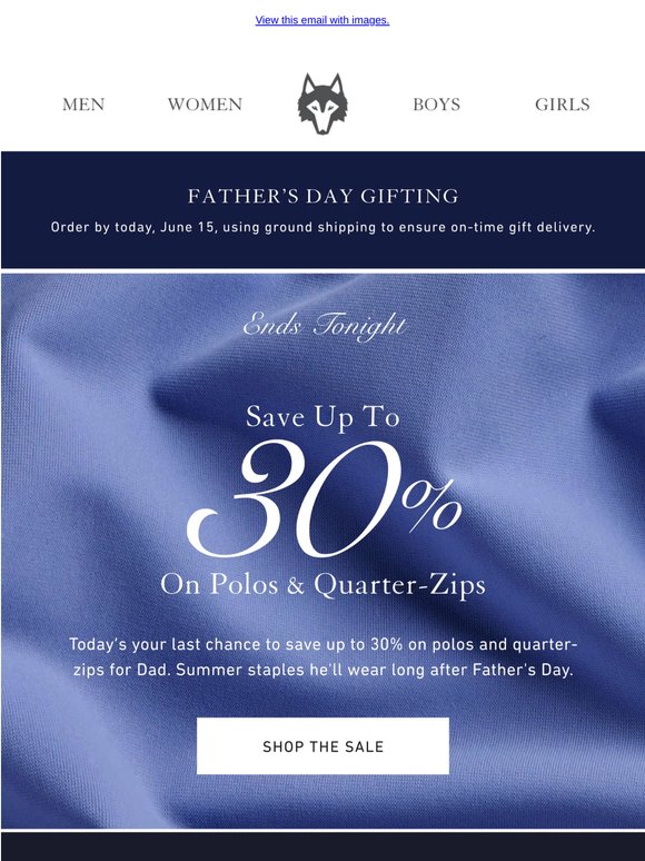 Ends Tonight || Up to 30% Off Polos & Quarter-Zips
