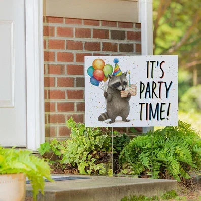 This Calls For Cake Yard Sign with H-Stake, "It‘s Party Time!", 24"x18"
