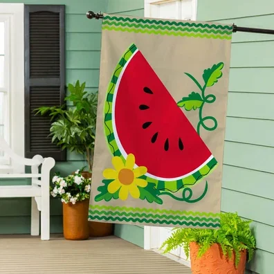 Watermelon Slice Burlap House Flag