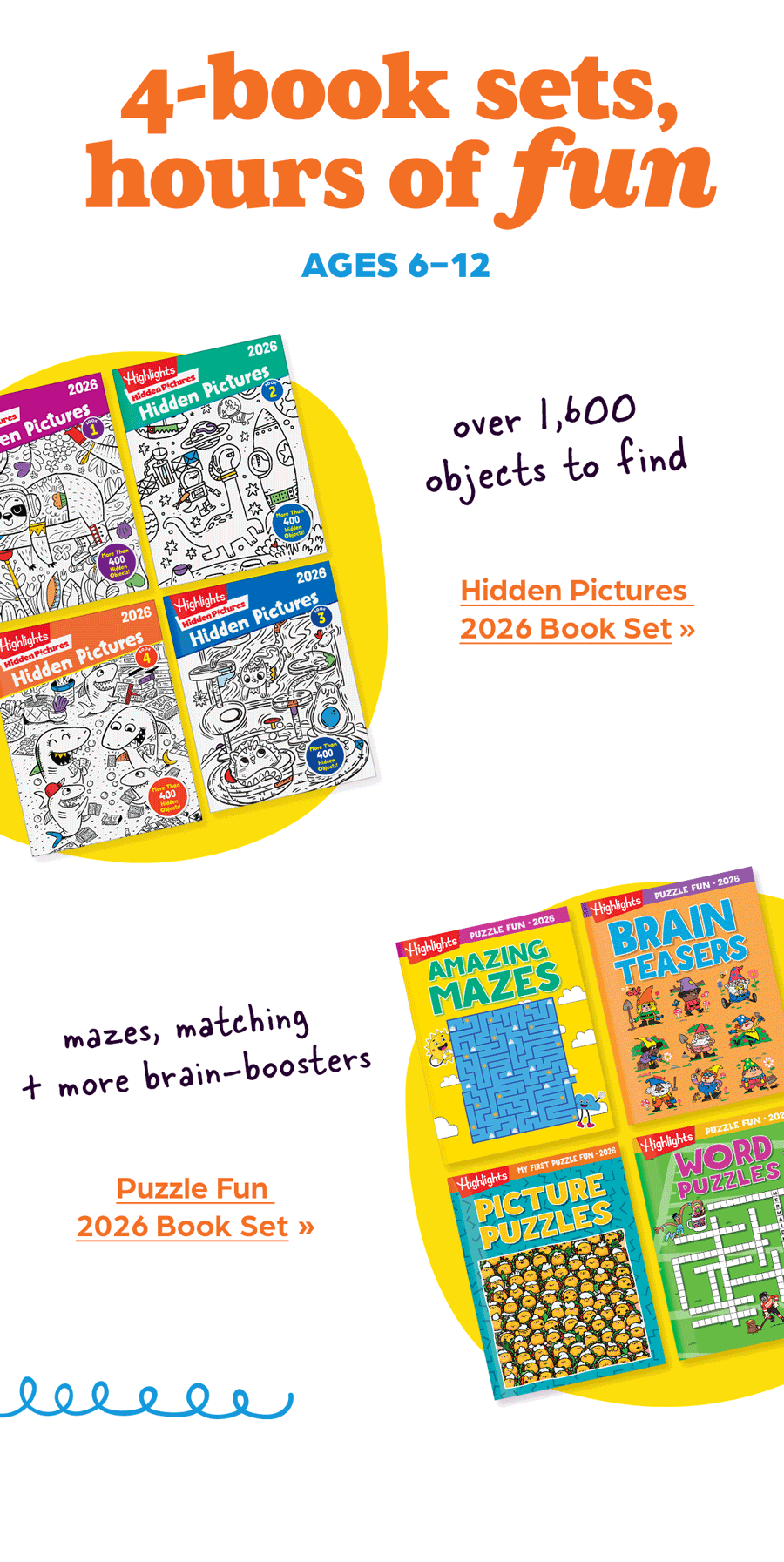 4-Book Sets, Hours of Fun for Ages 6-12: Hidden Pictures and Puzzle Fun.
