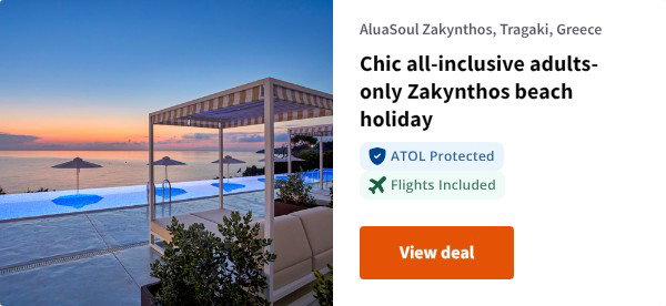 Chic all-inclusive adults-only Zakynthos beach holiday
