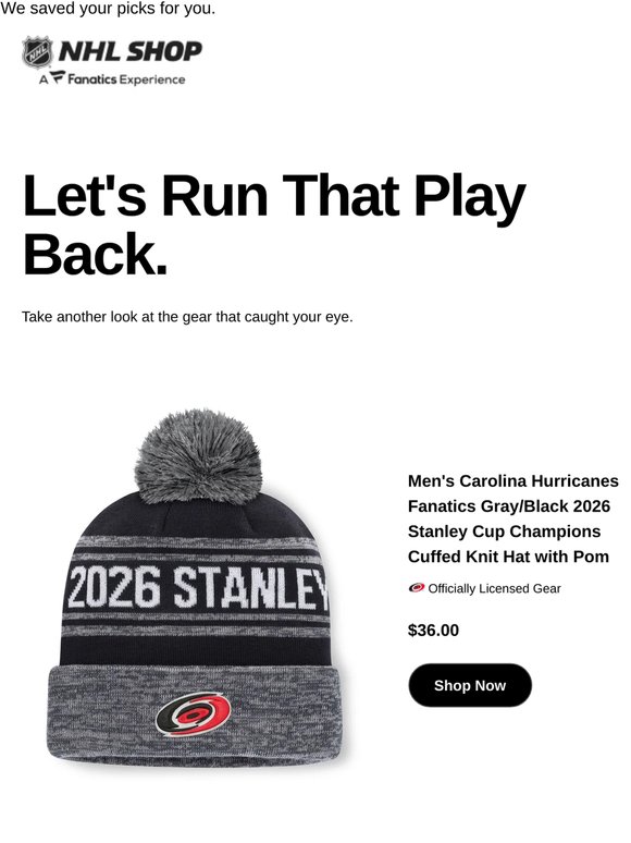 Revisit: Men's Carolina Hurricanes  Fanatics Gray/Blac...