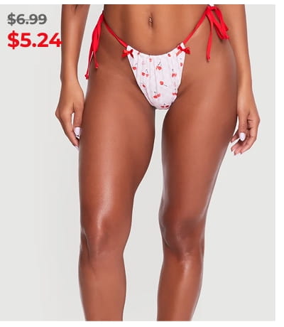 Shop Cherry Gingham Print Side Tie Swim Bikini Bottoms