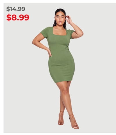 Shop Plus Size Double Layered Square Neck Mini Dress