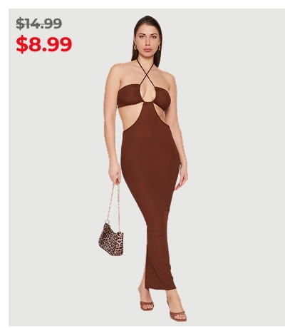 Shop Rib Knit Cutout Halter Maxi Dress