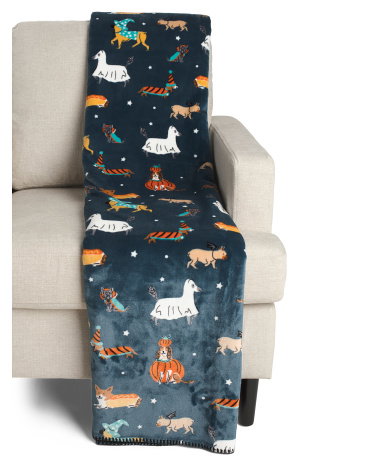 Louise Hallowdogs Reversible Whipstitch Throw, Polyester