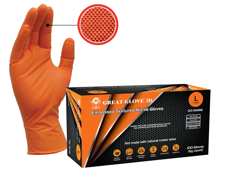 Image of GREAT GLOVE - 3D EMBOSSED TEXTURED - 8 MIL ORANGE NITRILE