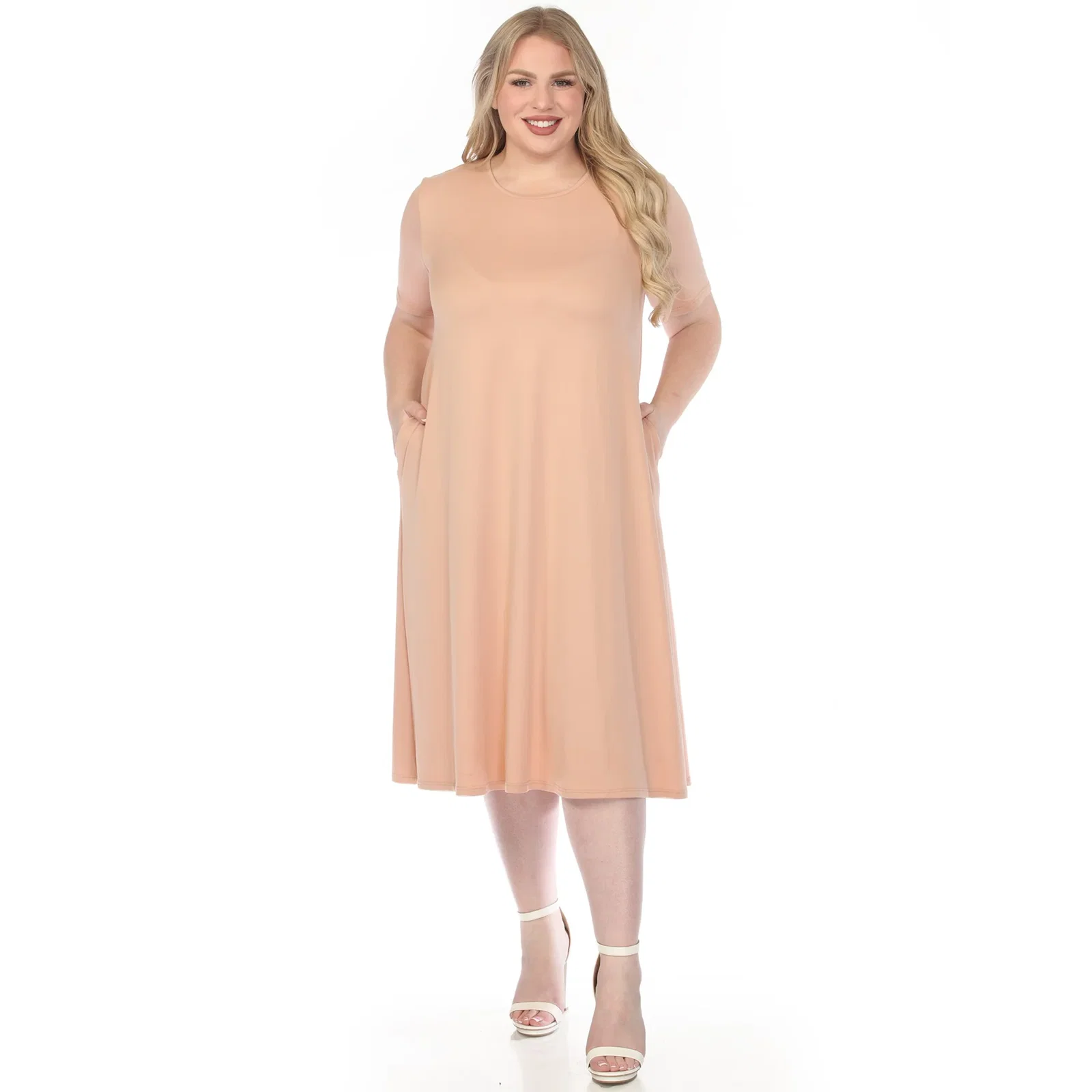 Image of Women's  Crew Neck T-Shirt Dress - Rose Gold - Plus