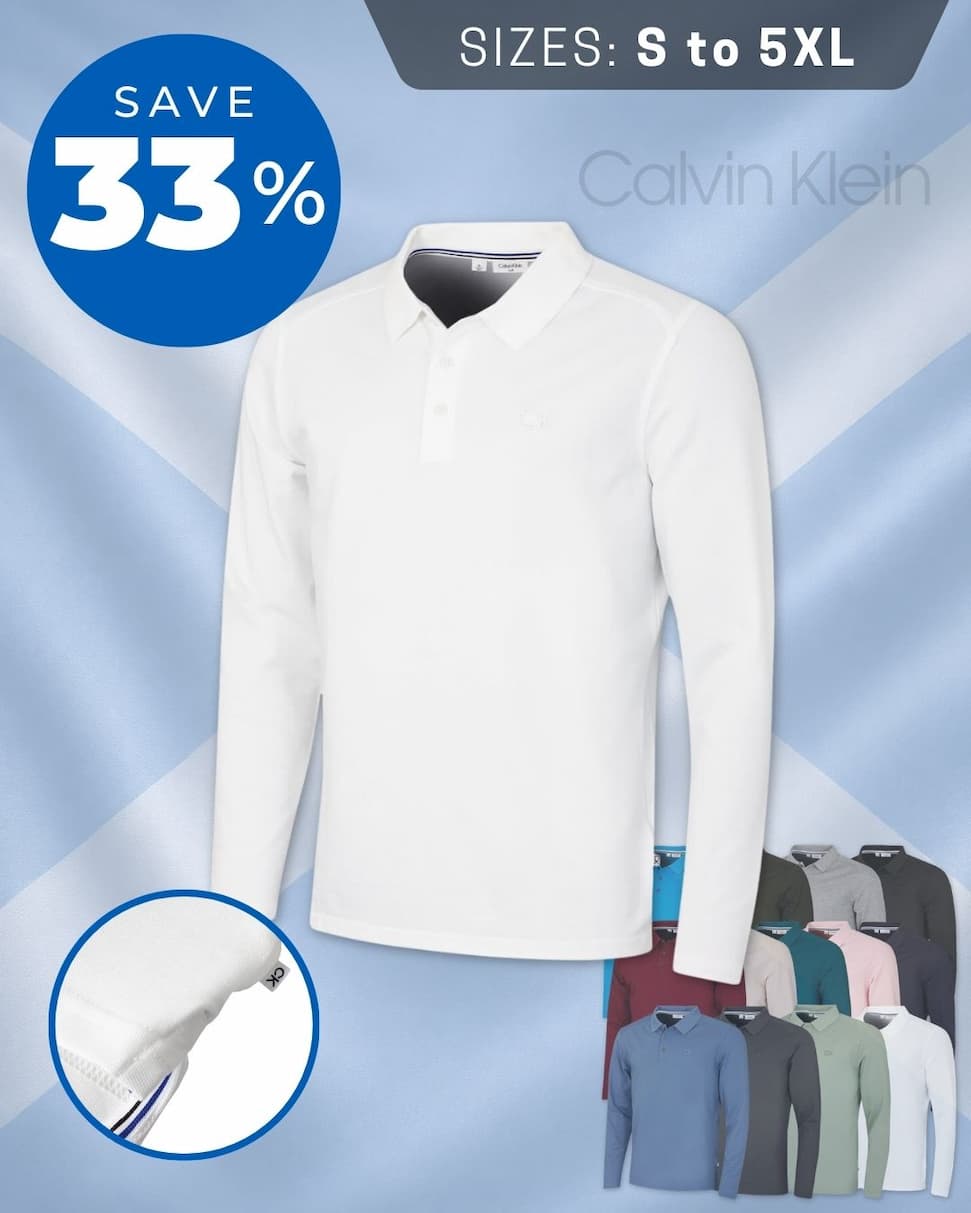 Calvin Klein Mens 2026 Long Sleeve Stretch Campus Golf Polo Shirt