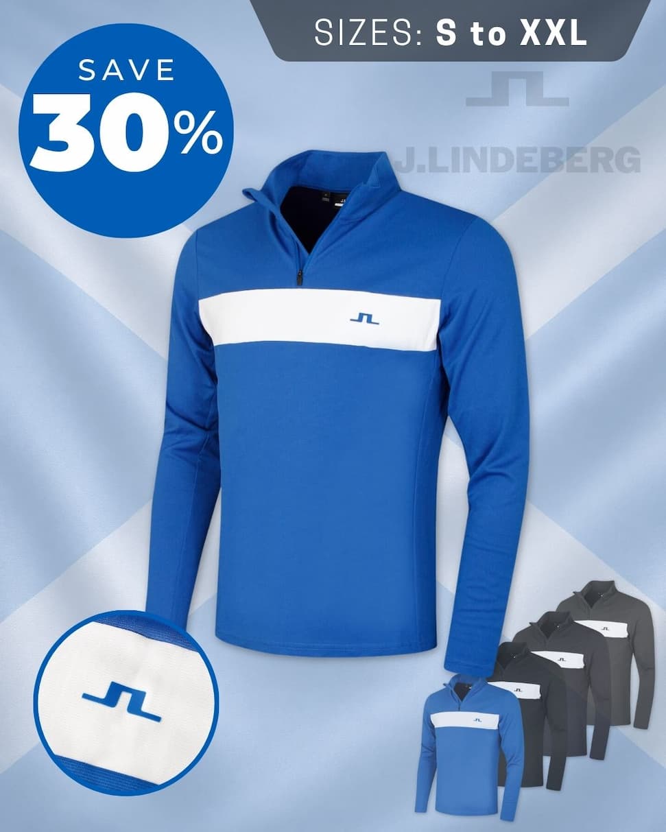 J.Lindeberg Mens 2026 Bran Mid Layer Chest Stripe Golf Zip Sweater
