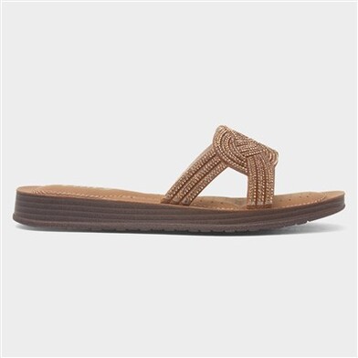 Lilley Womens Bronze Diamante Mule Slip On Sandal