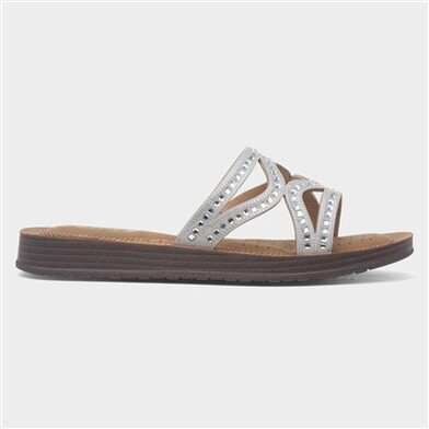 Lilley Womens Silver Diamante Mule Slip On Sandal