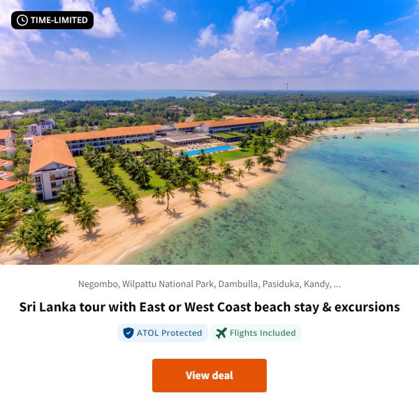 Sri Lanka tour with East or West Coast beach stay & excursions