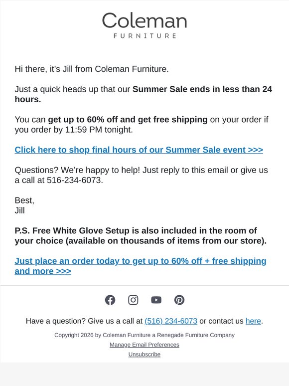 last chance for up to 60% off + free shipping