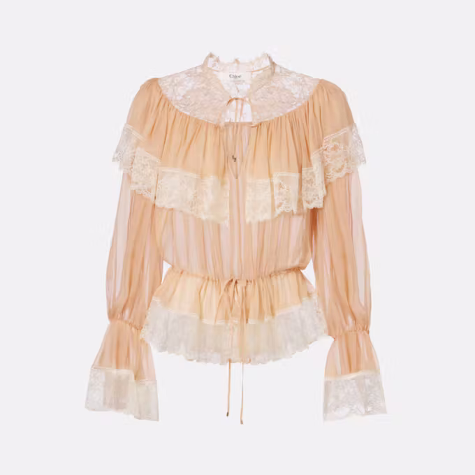 Lace-Trimmed Silk Blouse