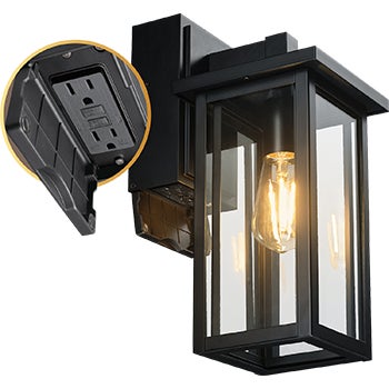 Globe Electric 14-inch Matte Black Outdoor Wall Light with GFCI Outlet