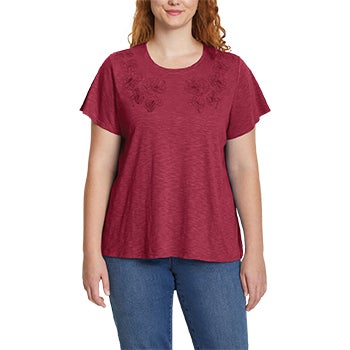 Ella Moss Women's Short Sleeve Embroidered Top