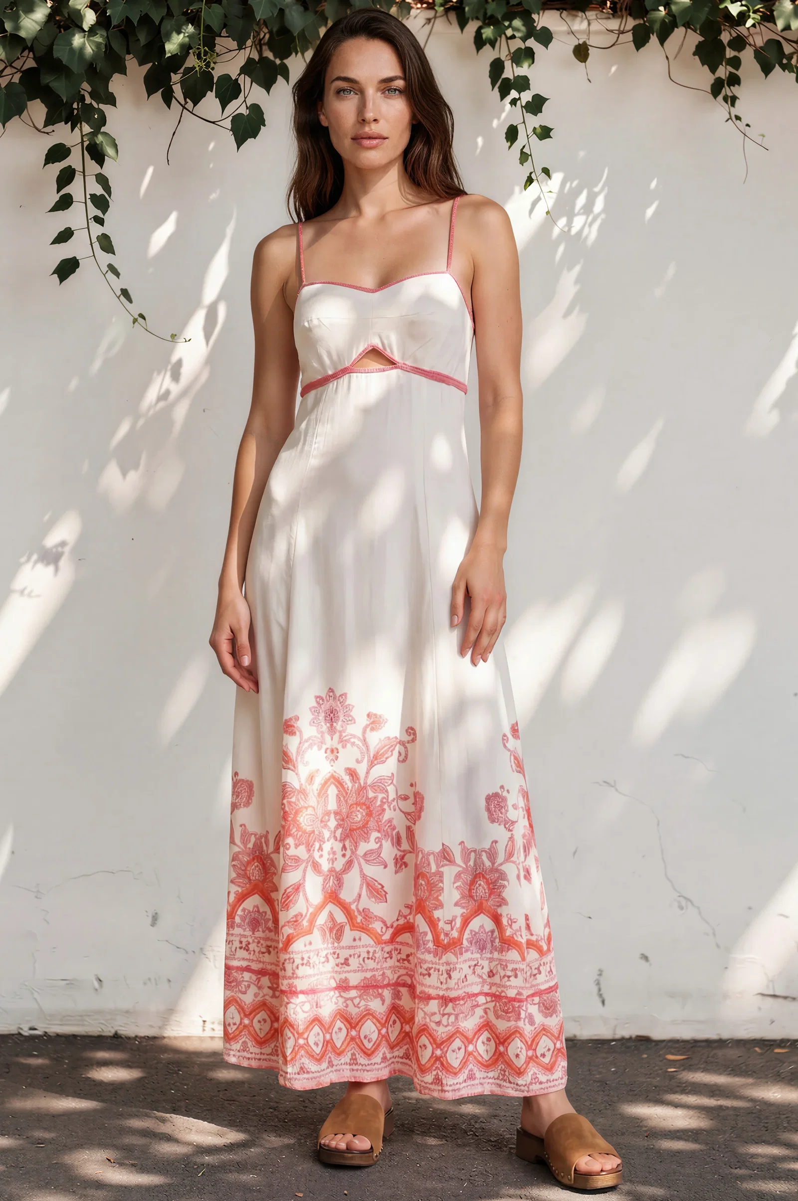Image of Aviva Maxi Dress - Spaghetti Strap A-Line Cut Out Detail Dress in Tawny Print