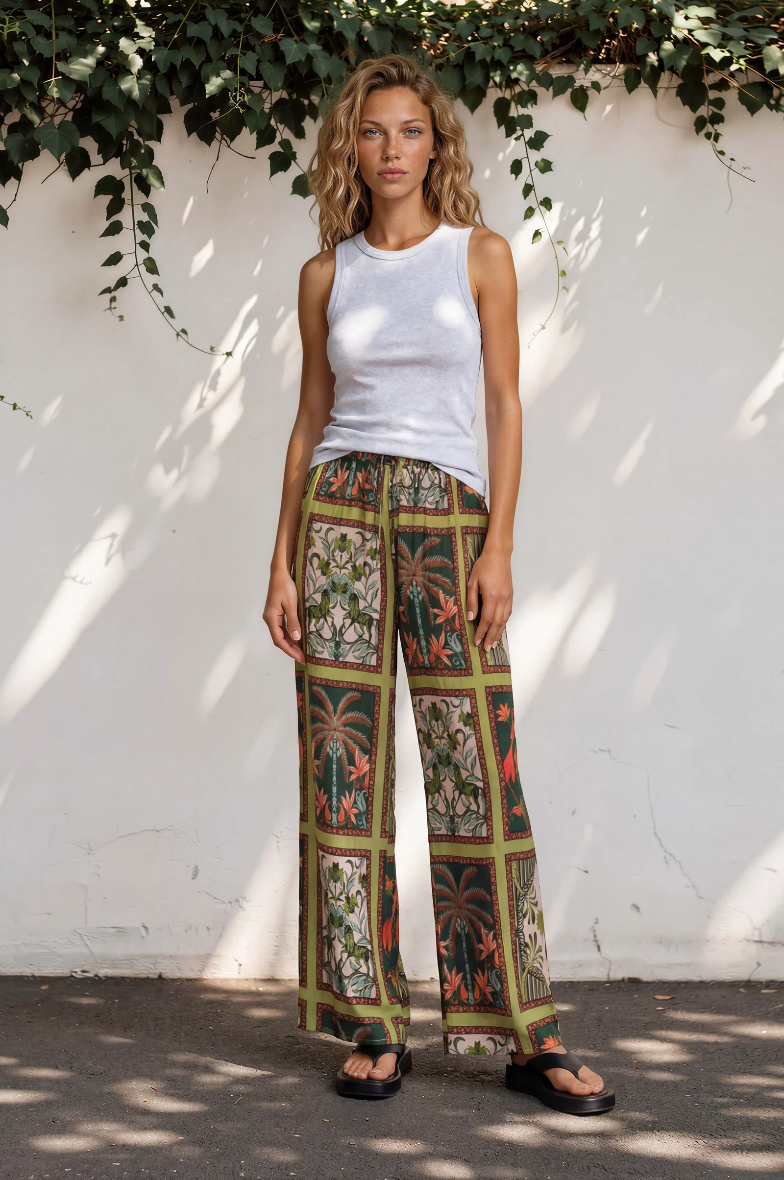 Image of Dulcina Pants - High Waisted Straight Leg Graphic Print Pants in Tropical Rodeo Print