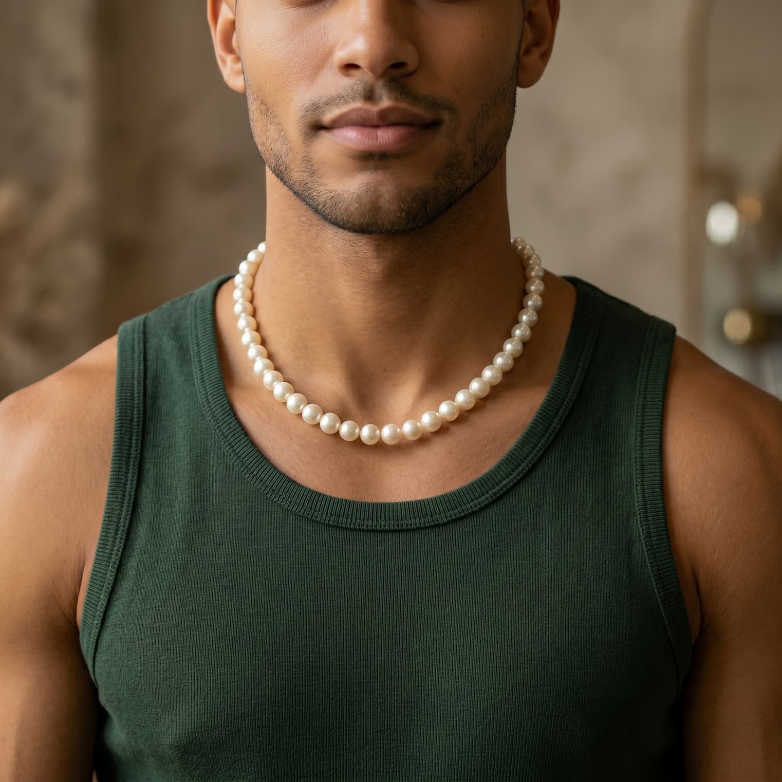 Man with pearl necklace