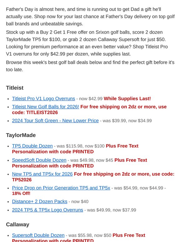 Up to 40% Off Golf Balls! Last Call for Father's Day Delivery