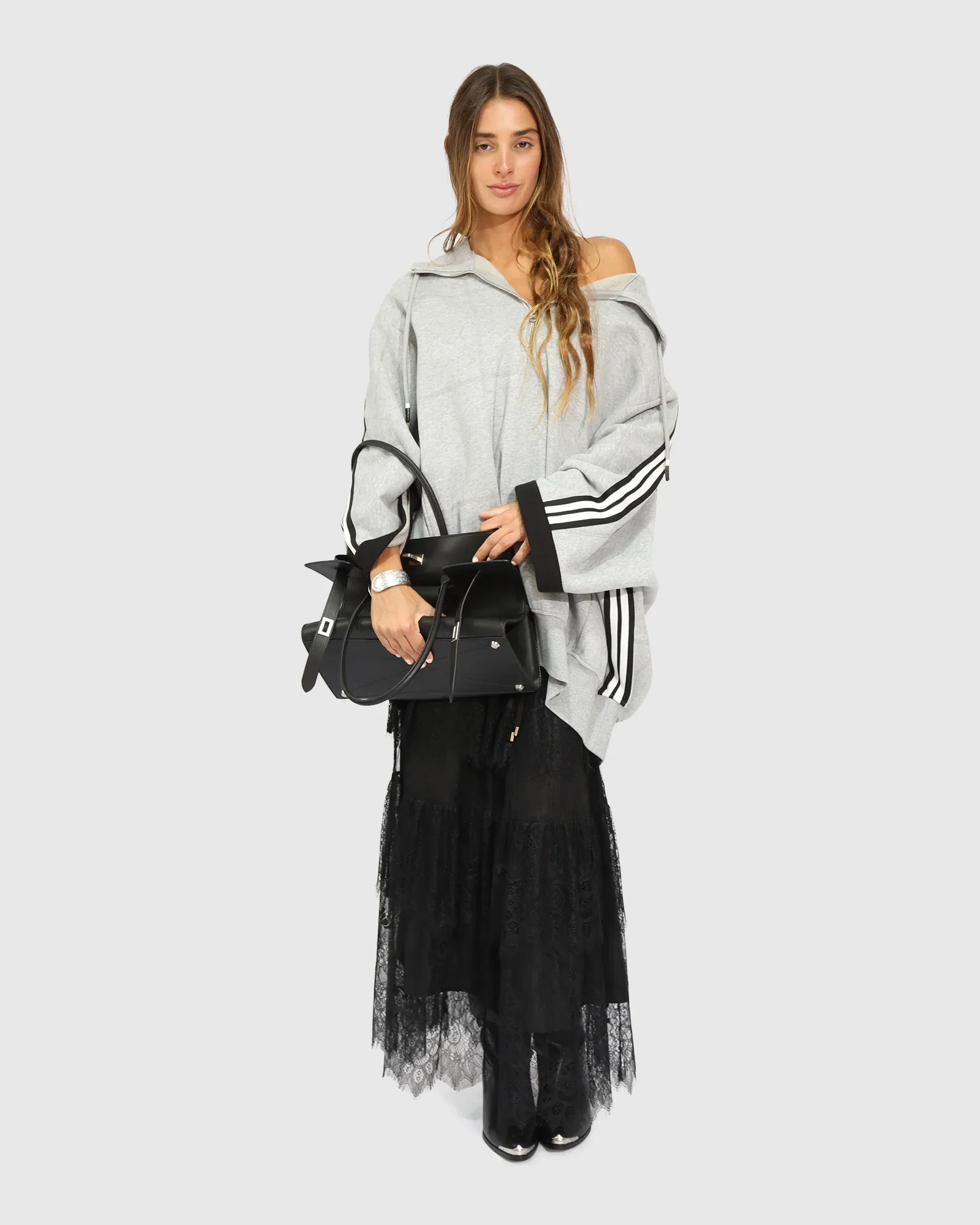 Image of Living by the Ocean Oversized Striped Hoodie – Grey Melange