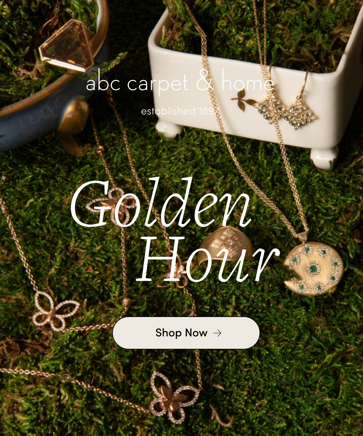abc carpet & home jewelry on a bed of moss