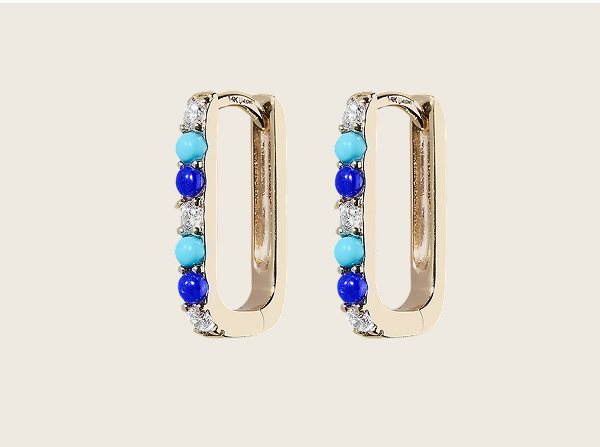 Lee Jones Diamond, Lapis + Turquoise Small Paperclip Hoop Earring