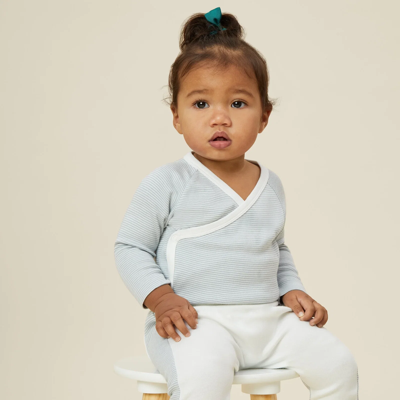 Image of Long Sleeve Kimono Bodysuit - Blue Stripe