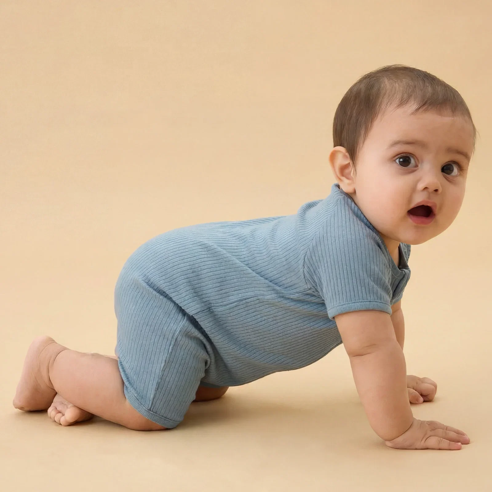 Image of Ribbed Zip Summer Sleepsuit - Blue