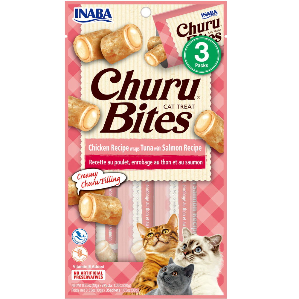 Image of Inaba Churu Bites Chicken Recipe wraps Tuna with Salmon Recipe Grain-Free Cat Treats, 1.5-oz