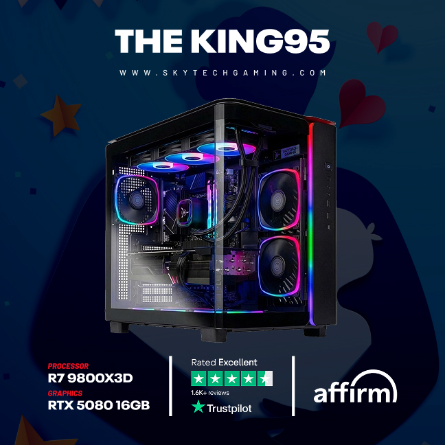 the king 95 case in black with colorful RGB lights on the case fans