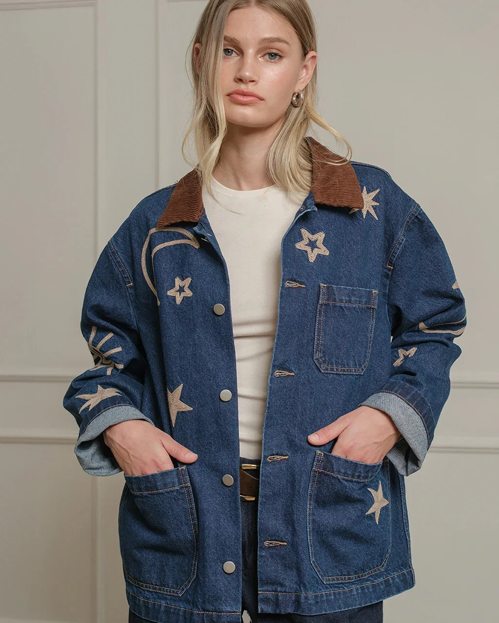 Image of Celestial Embroidered Denim Jacket