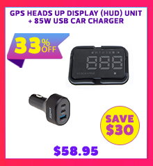 GPS Heads Up Display (HUD) Unit + 85W USB Car Charger