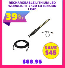 Rechargeable Lithium LED Worklight + 12m Extension Lead