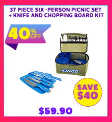 37 Piece Six-Person Picnic Set + Knife and Chopping Board Kit
