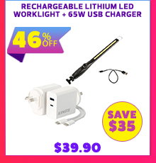 Rechargeable Lithium LED Worklight + 65W USB Charger