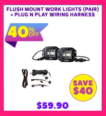 Flush Mount Work Lights (Pair) + Plug N Play Wiring Harness
